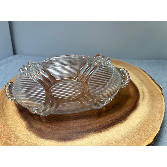 Vintage Oval Glass Serving Dish with Silver Metal Handle 1940s - Picture 5 of 9